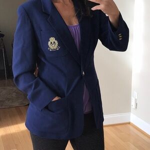 Vintage Liz Claiborne Blue & Gold Blazer Crest size 6